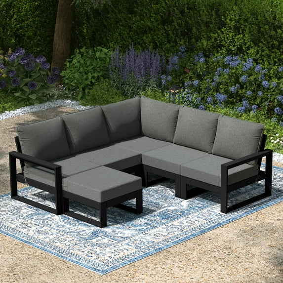 WestinTrends Montara 6-Piece Outdoor Patio Corner Sectional Sofa Conversation Set, Black/Gray