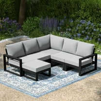 WestinTrends Montara 6-Piece Outdoor Patio Corner Sectional Sofa Conversation Set, Black/Light Gray