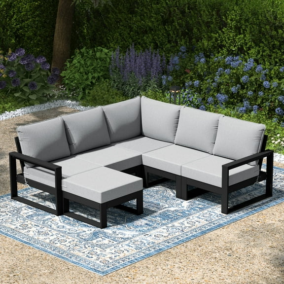 WestinTrends Montara 6-Piece Outdoor Patio Corner Sectional Sofa Conversation Set, Black/Light Gray