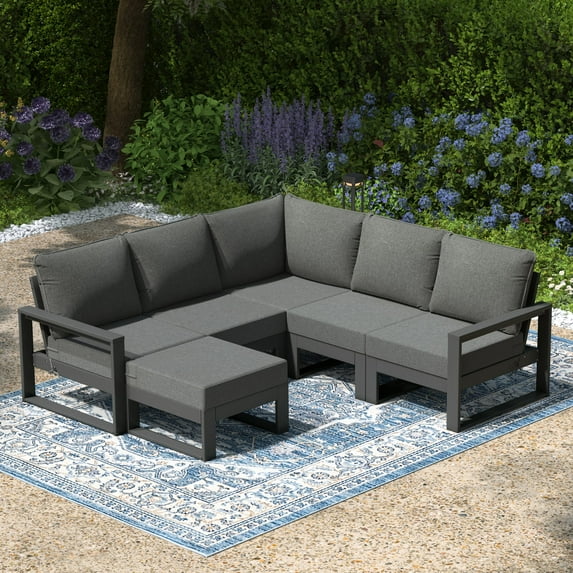 WestinTrends Montara 6-Piece Outdoor Patio Corner Sectional Sofa Conversation Set, Gray/Gray