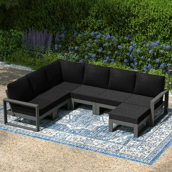 WestinTrends Montara 7-Piece Outdoor Modular L-Shaped Corner Patio Sectional Sofa Set, Gray/Black