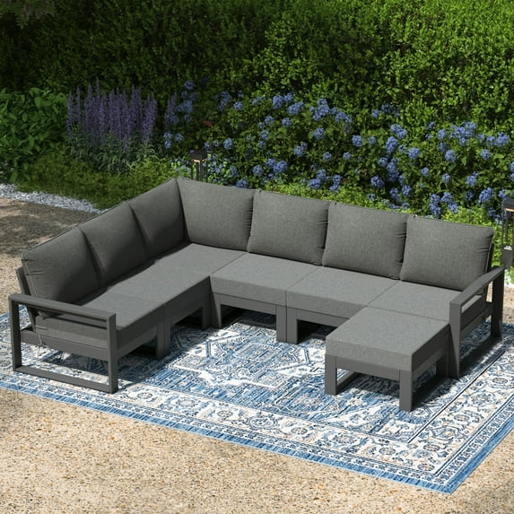 WestinTrends Montara 7-Piece Outdoor Modular L-Shaped Corner Patio Sectional Sofa Set, Gray/Gray