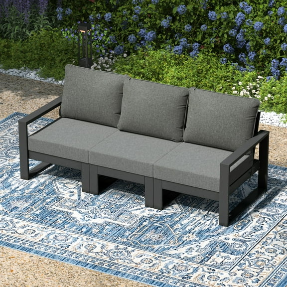 WestinTrends Montara Outdoor HDPE All-Weather Modern Deep Seating Patio Sofa with Waterproof Cushions, Gray/Gray