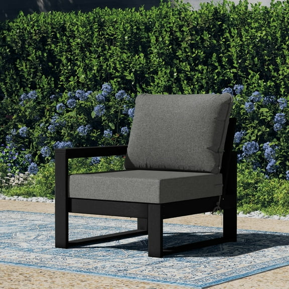 WestinTrends Montara Outdoor HDPE Left Arm Sectional Patio Corner Club Chair with Patio Cushions, Black/Gray