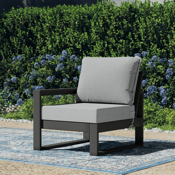 WestinTrends Montara Outdoor HDPE Left Arm Sectional Patio Corner Club Chair with Patio Cushions, Gray/Light Gray