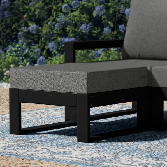 WestinTrends Montara Outdoor HDPE Patio Ottoman with Waterproof Olefin Cushions, Black/Gray