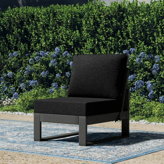 WestinTrends Montara Outdoor HDPE Sectional Armless Chair with Water-Proof Patio Cushions, Gray/Black