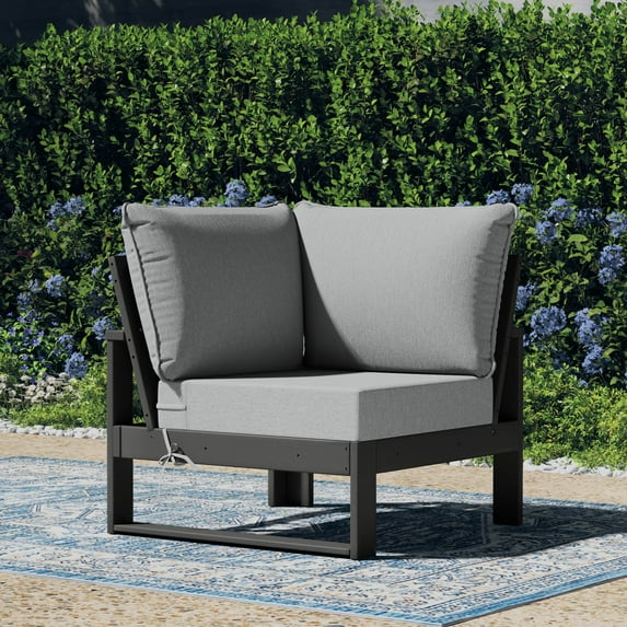 WestinTrends Montara Outdoor HDPE Sectional Corner Sofa Seat with Water-Proof Cushions, Gray/Light Gray