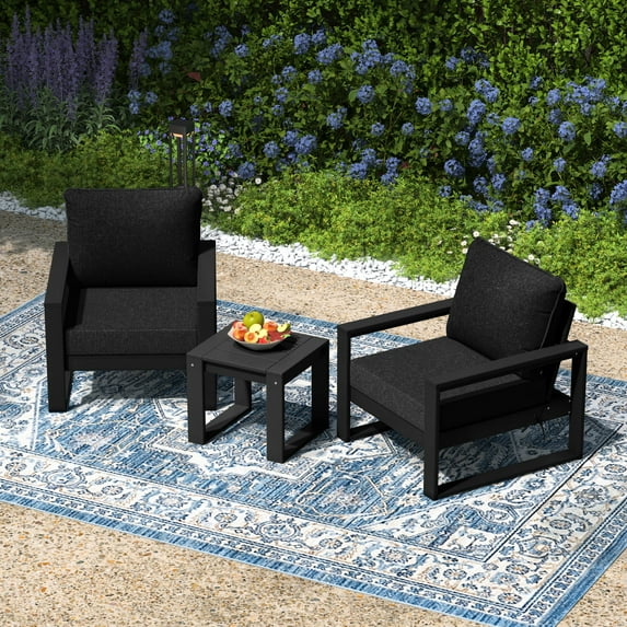 WestinTrends Montara Outdoor Modern 3-Piece HDPE Patio Sofa Set with Side Table, Black