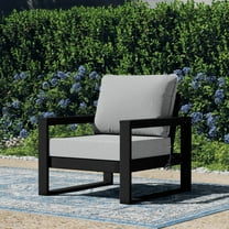 WestinTrends Montara Outdoor Modern HDPE Patio Club Chair with Waterproof Deep Seat Cushions, Black/Light Gray