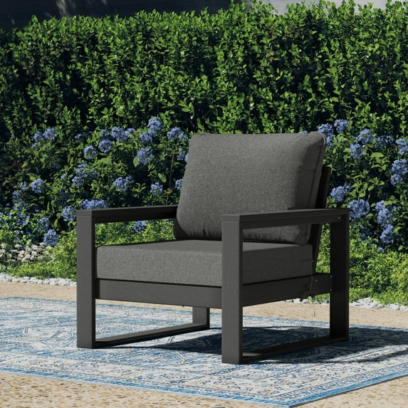 WestinTrends Montara Outdoor Modern HDPE Patio Club Chair with Waterproof Deep Seat Cushions, Gray/Gray