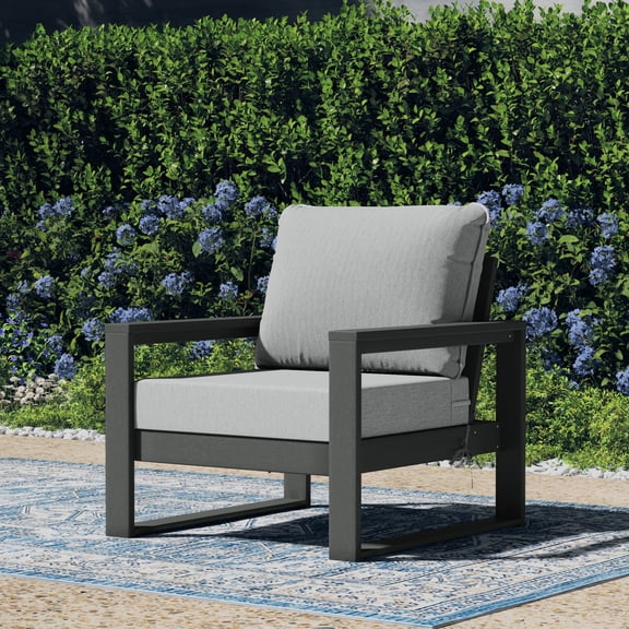 WestinTrends Montara Outdoor Modern HDPE Patio Club Chair with Waterproof Deep Seat Cushions, Gray/Light Gray