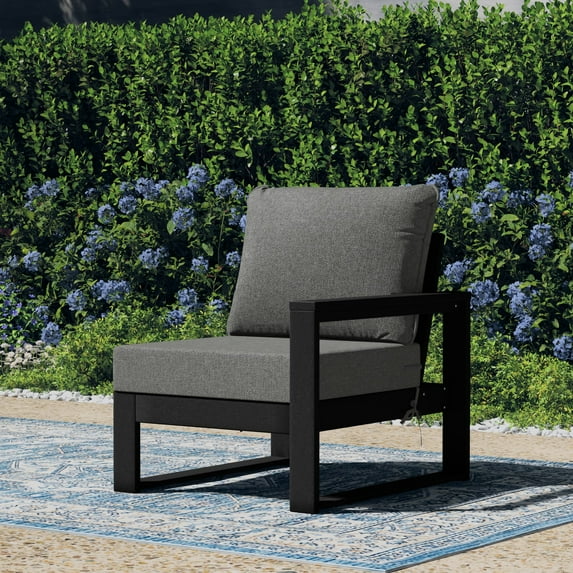 WestinTrends Montara Outdoor Patio HDPE Right Arm Facing Sectional Corner Chair with Patio Cushions, Black/Gray