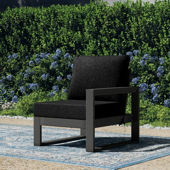 WestinTrends Montara Outdoor Patio HDPE Right Arm Facing Sectional Corner Chair with Patio Cushions, Gray/Black