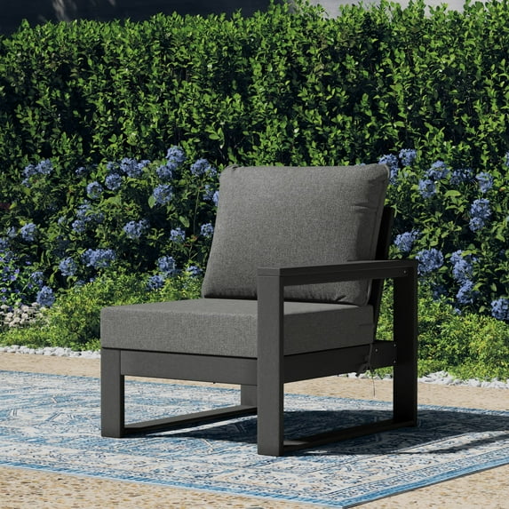 WestinTrends Montara Outdoor Patio HDPE Right Arm Facing Sectional Corner Chair with Patio Cushions, Gray/Gray