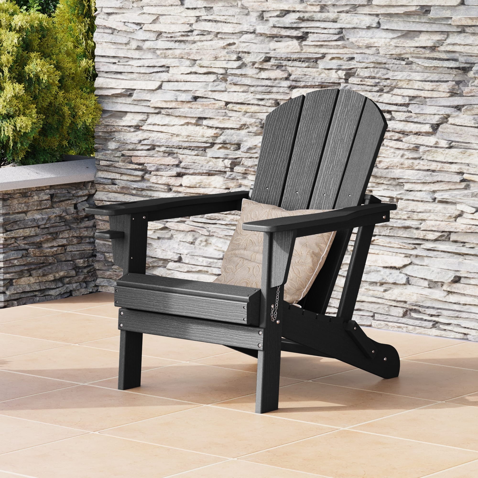 WestinTrends Nantucket Outdoor Patio HDPE Resin Adirondack Chair With Cup Holder and Phone Holder, Black