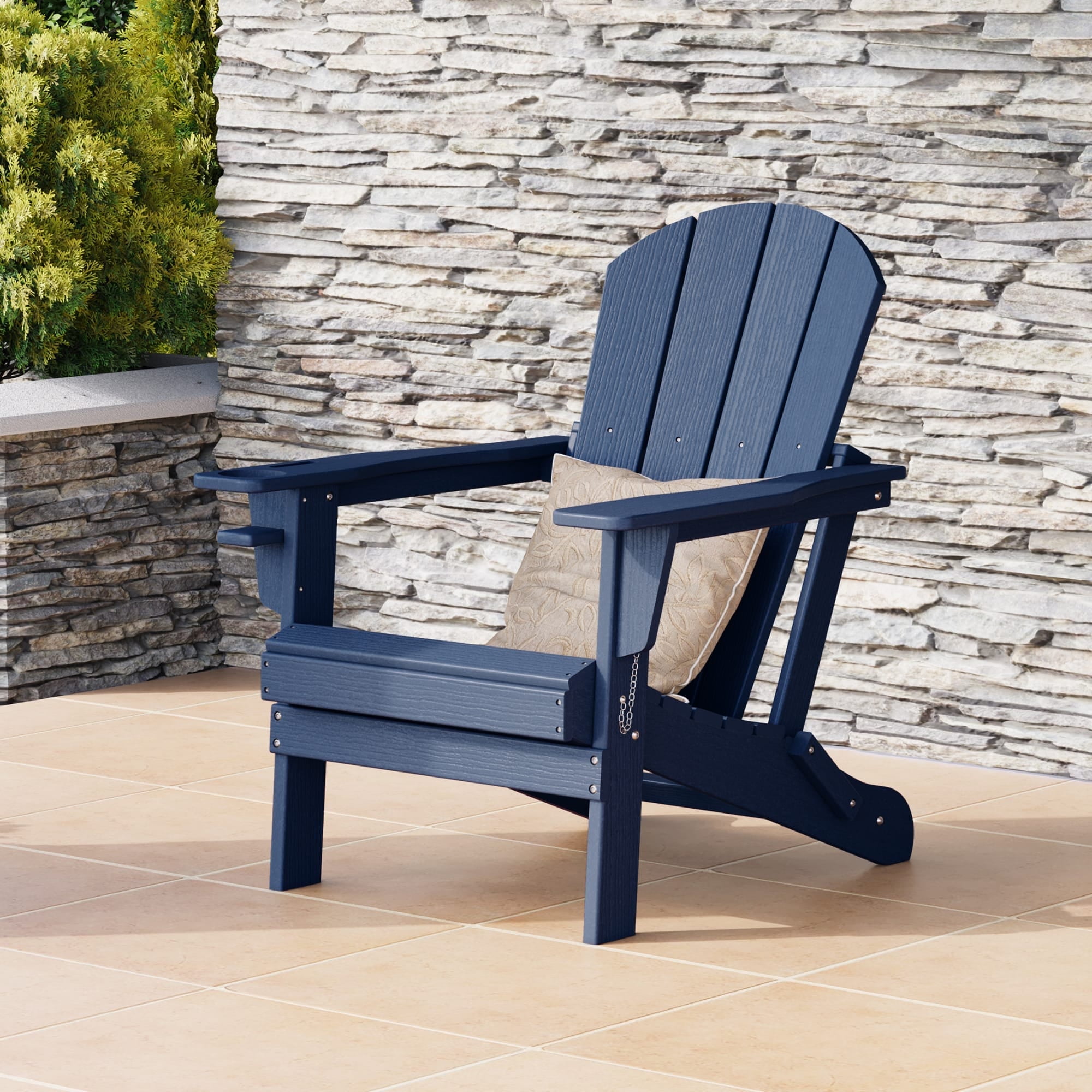 WestinTrends Nantucket Outdoor Patio HDPE Resin Adirondack Chair With Cup Holder and Phone Holder, Navy Blue