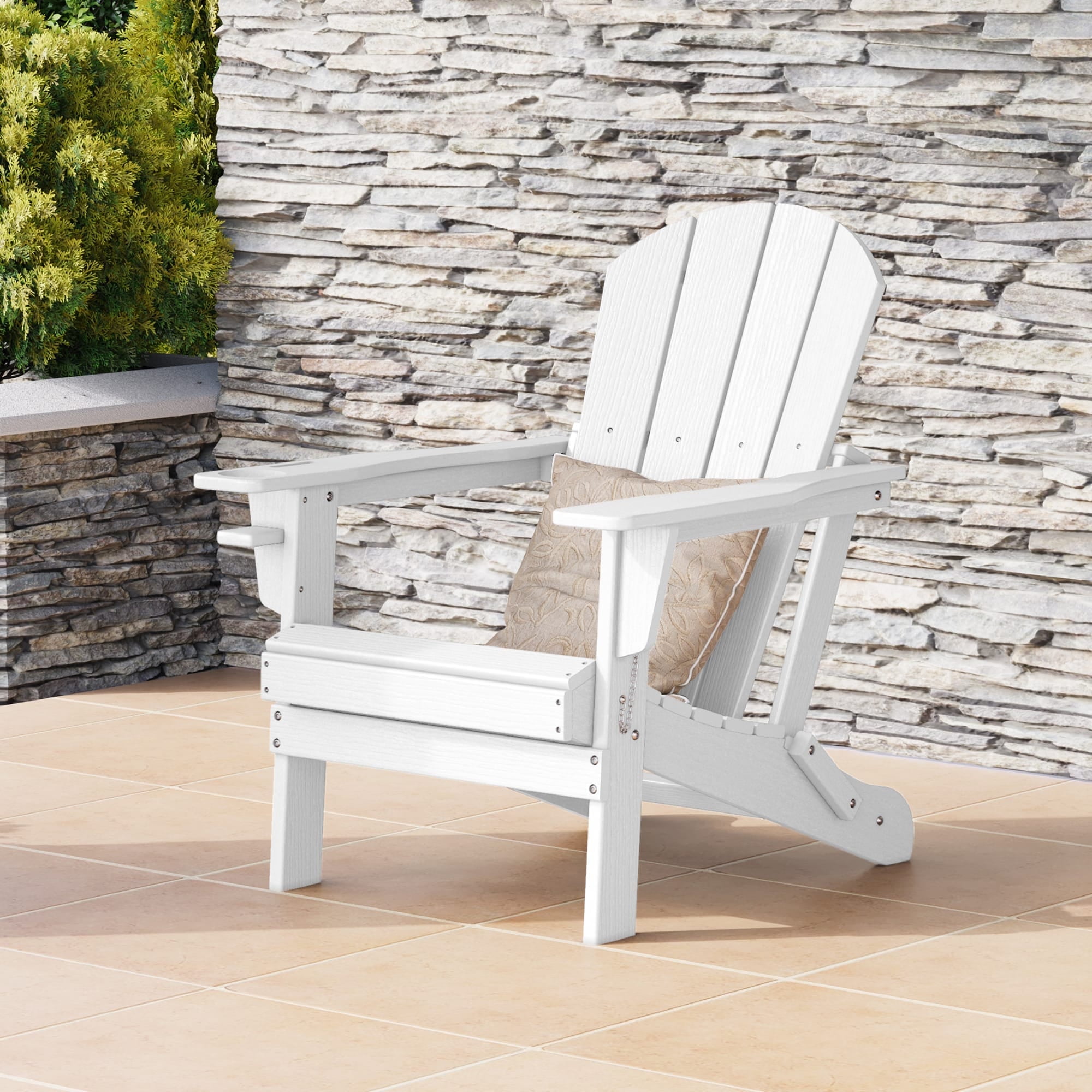 WestinTrends Nantucket Outdoor Patio HDPE Resin Adirondack Chair With Cup Holder and Phone Holder, White
