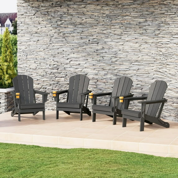 WestinTrends Nantucket Outdoor Patio HDPE Resin Folding Adirondack Chairs With Cup Holder and Phone Holder (Set of Four), Gray