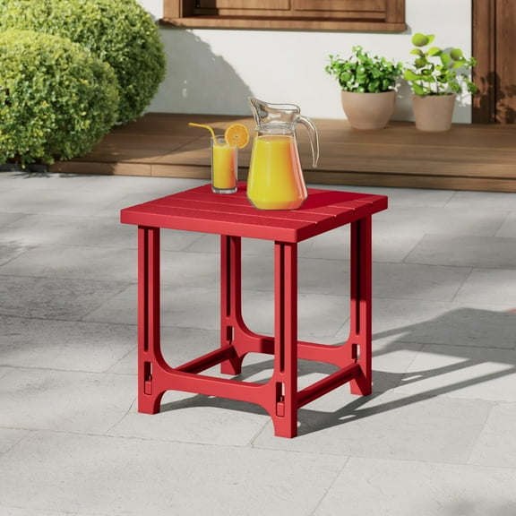 WestinTrends Outdoor 18" HDPE Square Adirondack Patio Side Table, Red