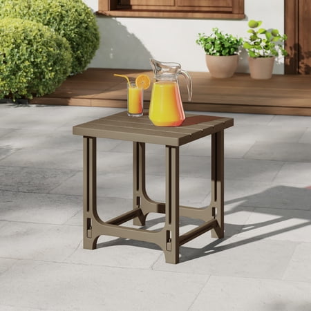 WestinTrends Outdoor 18" HDPE Square Adirondack Patio Side Table, Weathered Wood
