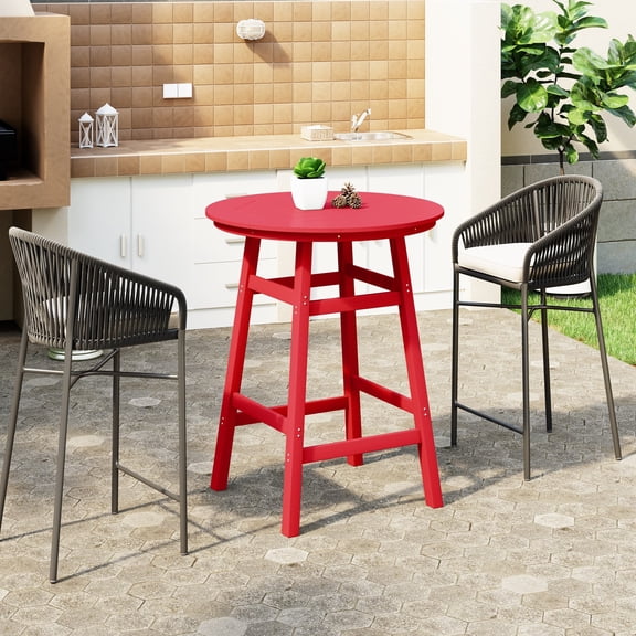 WestinTrends Outdoor 42" Height HDPE Patio Round Bar Table, Red