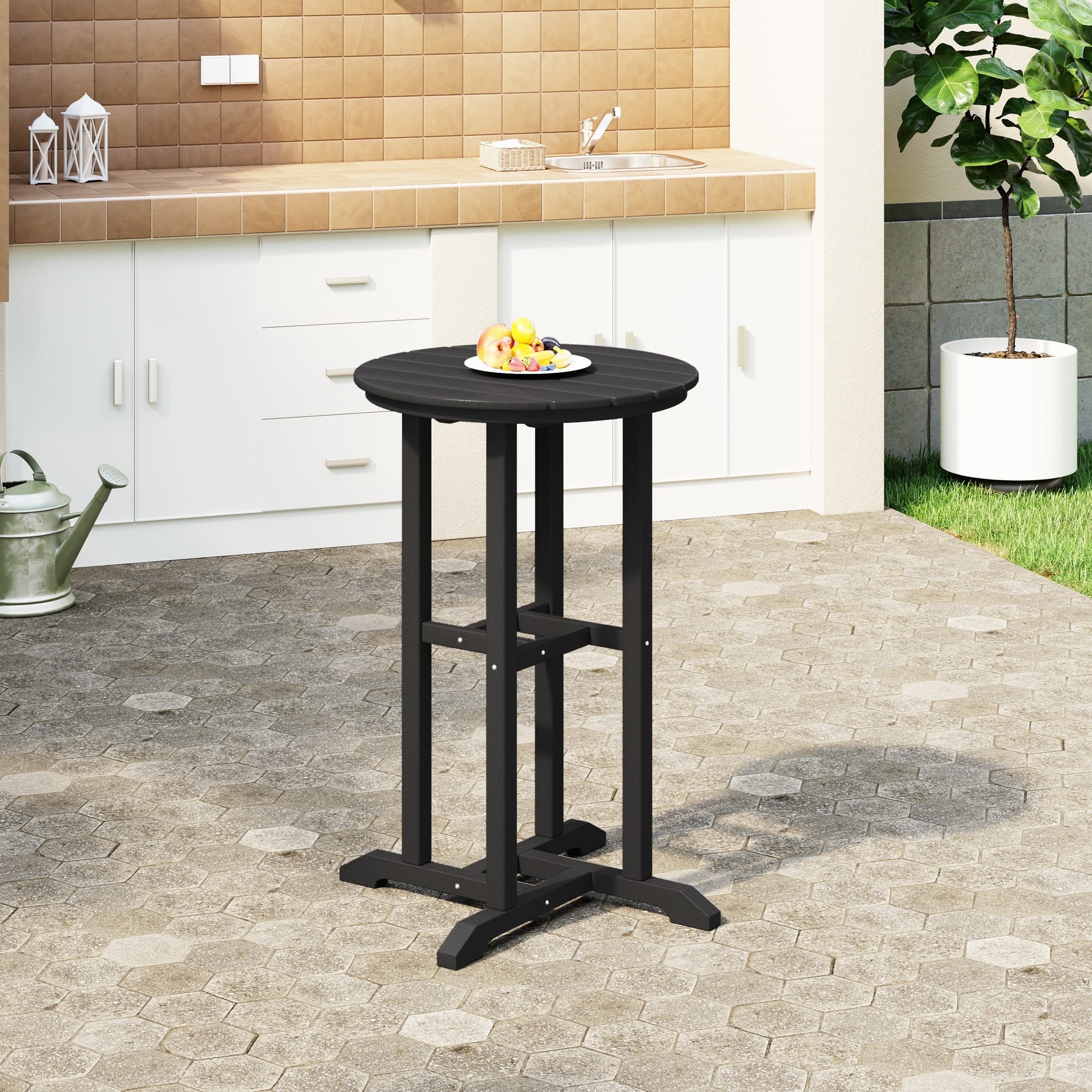 Black HDPE 37" Round Outdoor Patio Bistro Table