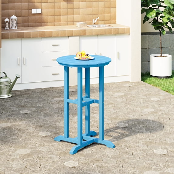 WestinTrends Outdoor 37" Counter Height HDPE Outdoo Bistro Bar Table, Pacific Blue