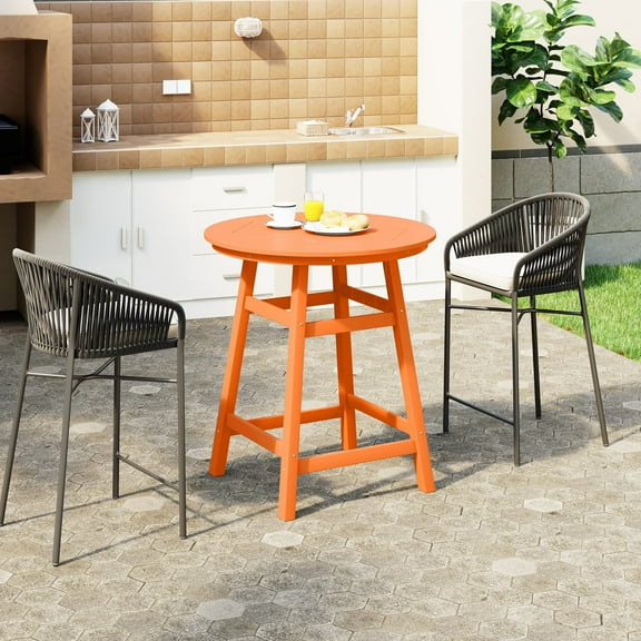 WestinTrends Outdoor 37" Counter Height HDPE Patio Round Bar Table, Orange