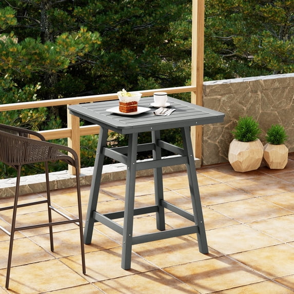 WestinTrends Outdoor 37" Counter Height HDPE Patio Square Bar Table, Gray