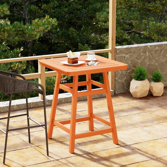 WestinTrends Outdoor 37" Counter Height HDPE Patio Square Bar Table, Orange