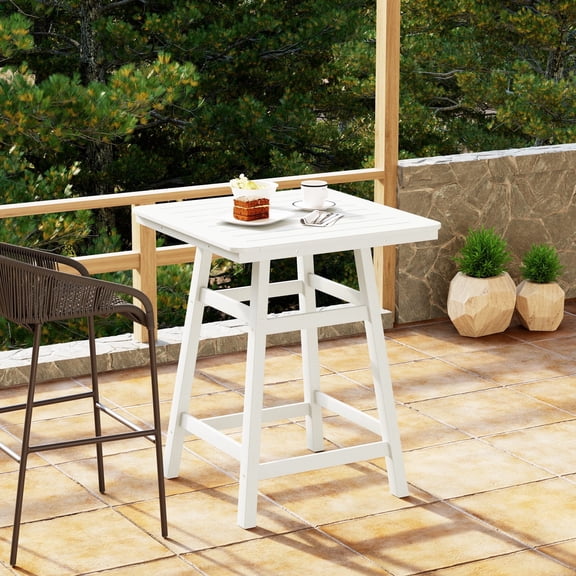 WestinTrends Outdoor 37" Counter Height HDPE Patio Square Bar Table, White