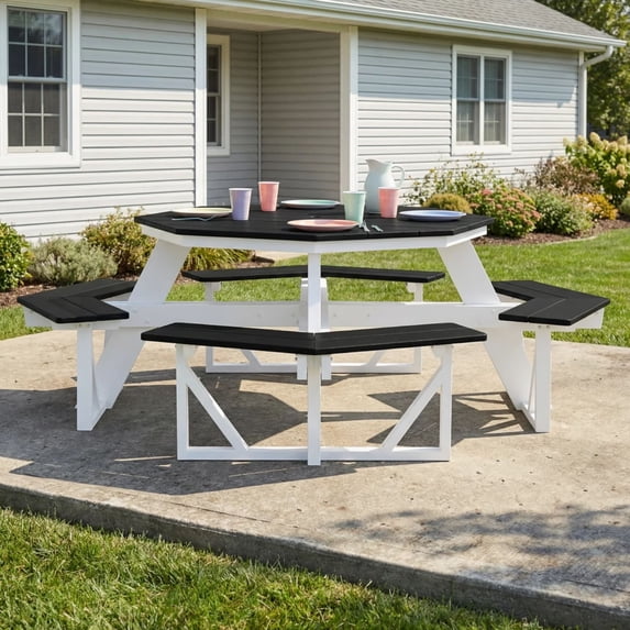 WestinTrends Outdoor 48" HDPE 8-Person Patio Octagon Picnic Table, Black