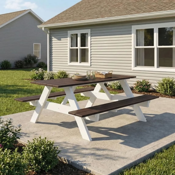 WestinTrends Outdoor 70" HDPE Plastic Picnic Table Bench With Umbrella Hole, Dark Brown