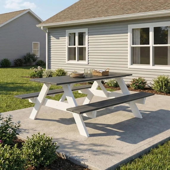 WestinTrends Outdoor 70" HDPE Plastic Picnic Table Bench With Umbrella Hole, Gray
