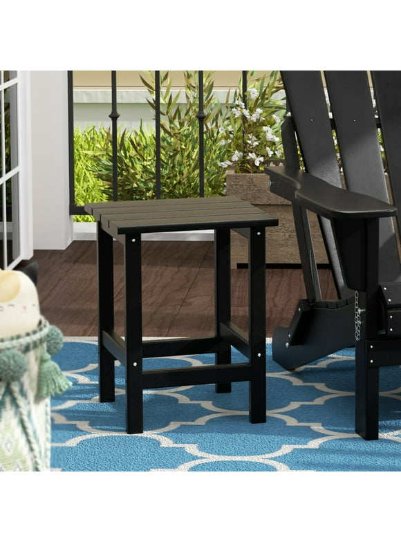 WestinTrends Outdoor Black Side Table, All Weather Poly Lumber Adirondack Small Patio Table Square End Table for Pool Balcony Deck Porch Lawn Backyard