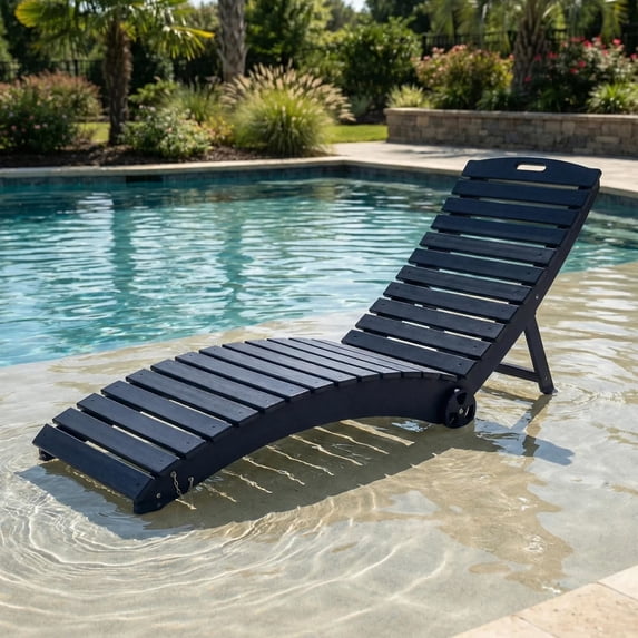 WestinTrends Outdoor HDPE In-Pool Patio Chaise Lounge Chair With Wheels, Navy Blue