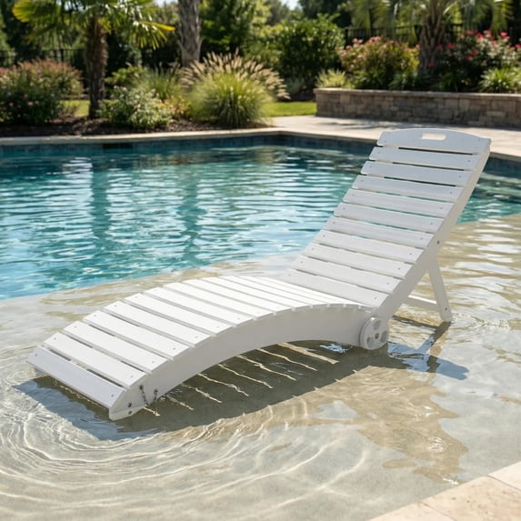 WestinTrends Outdoor HDPE In-Pool Patio Chaise Lounge Chair With Wheels, White