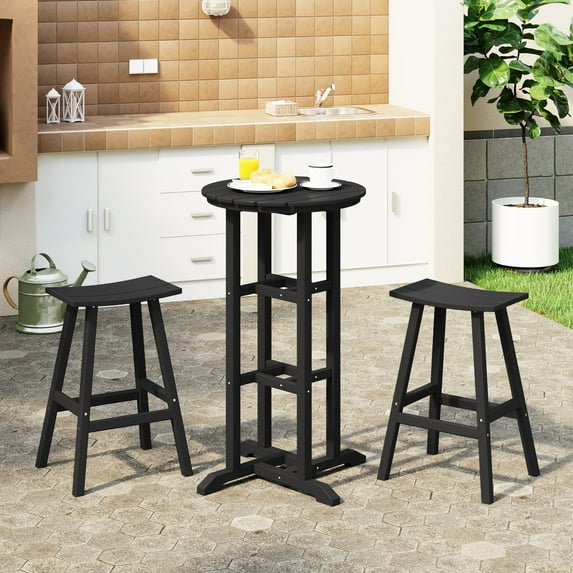 WestinTrends Outdoor Patio Bar Height Table and Bar Stool 3-Piece Dining Set, Black