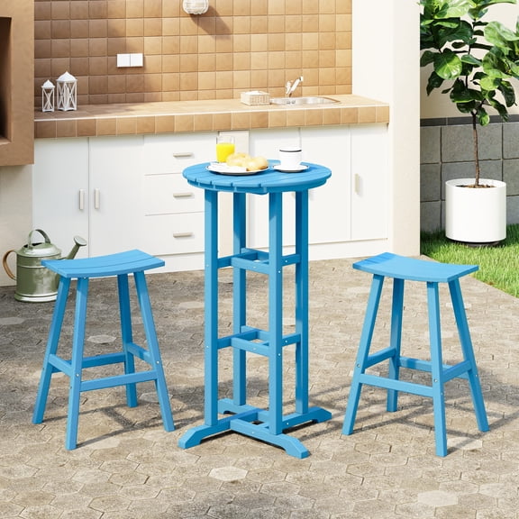WestinTrends Outdoor Patio Bar Height Table and Bar Stool 3-Piece Dining Set, Pacific Blue