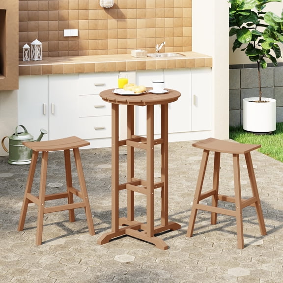 WestinTrends Outdoor Patio Bar Height Table and Bar Stool 3-Piece Dining Set, Teak