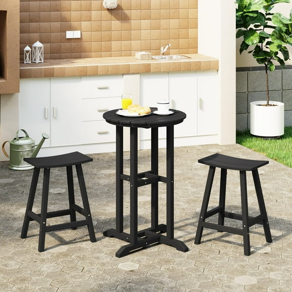 WestinTrends Outdoor Patio Counter Height Bar Stools Bistro Bar Table Set, Black