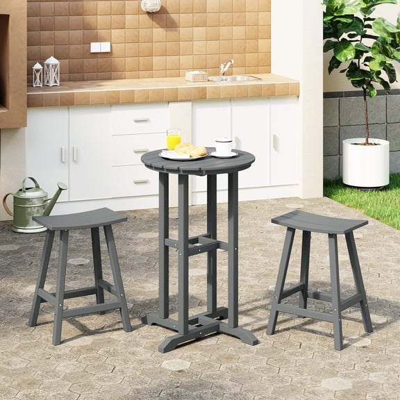 WestinTrends Outdoor Patio Counter Height Bar Stools Bistro Bar Table Set, Gray