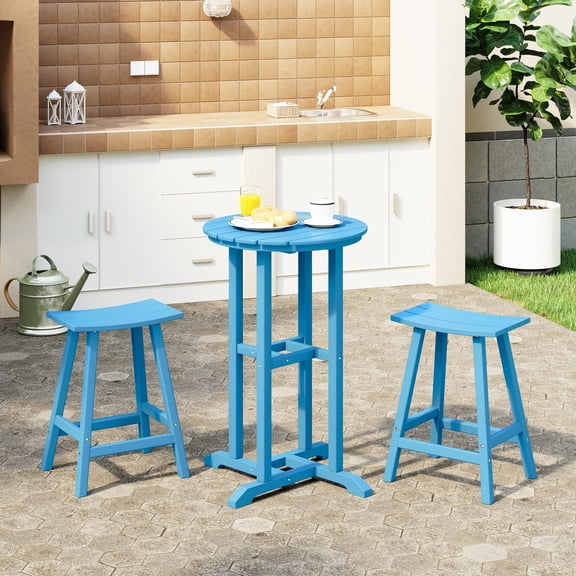 WestinTrends Outdoor Patio Counter Height Bar Stools Bistro Bar Table Set, Pacific Blue