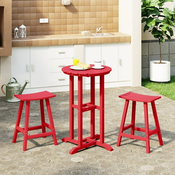 WestinTrends Outdoor Patio Counter Height Bar Stools Bistro Bar Table Set, Red
