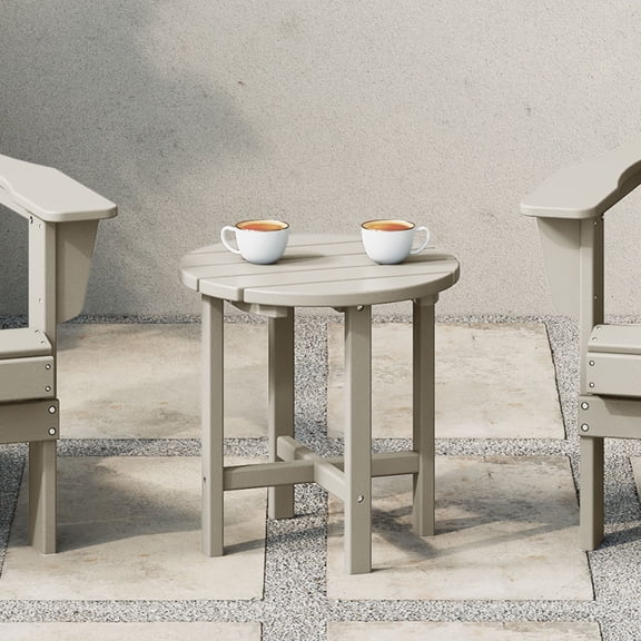 WestinTrends Outdoor Side Table, All Weather Poly Lumber Adirondack Small Patio Table Round End Table for Pool Balcony Deck Porch Lawn Backyard, Sand