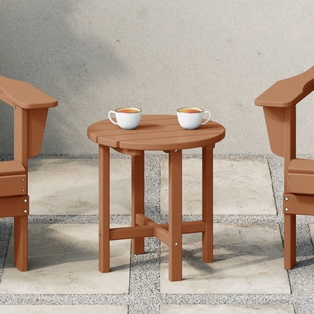 WestinTrends Malibu Outdoor Side Table – All-Weather Poly Lumber Adirondack Round Patio End Table, Teak