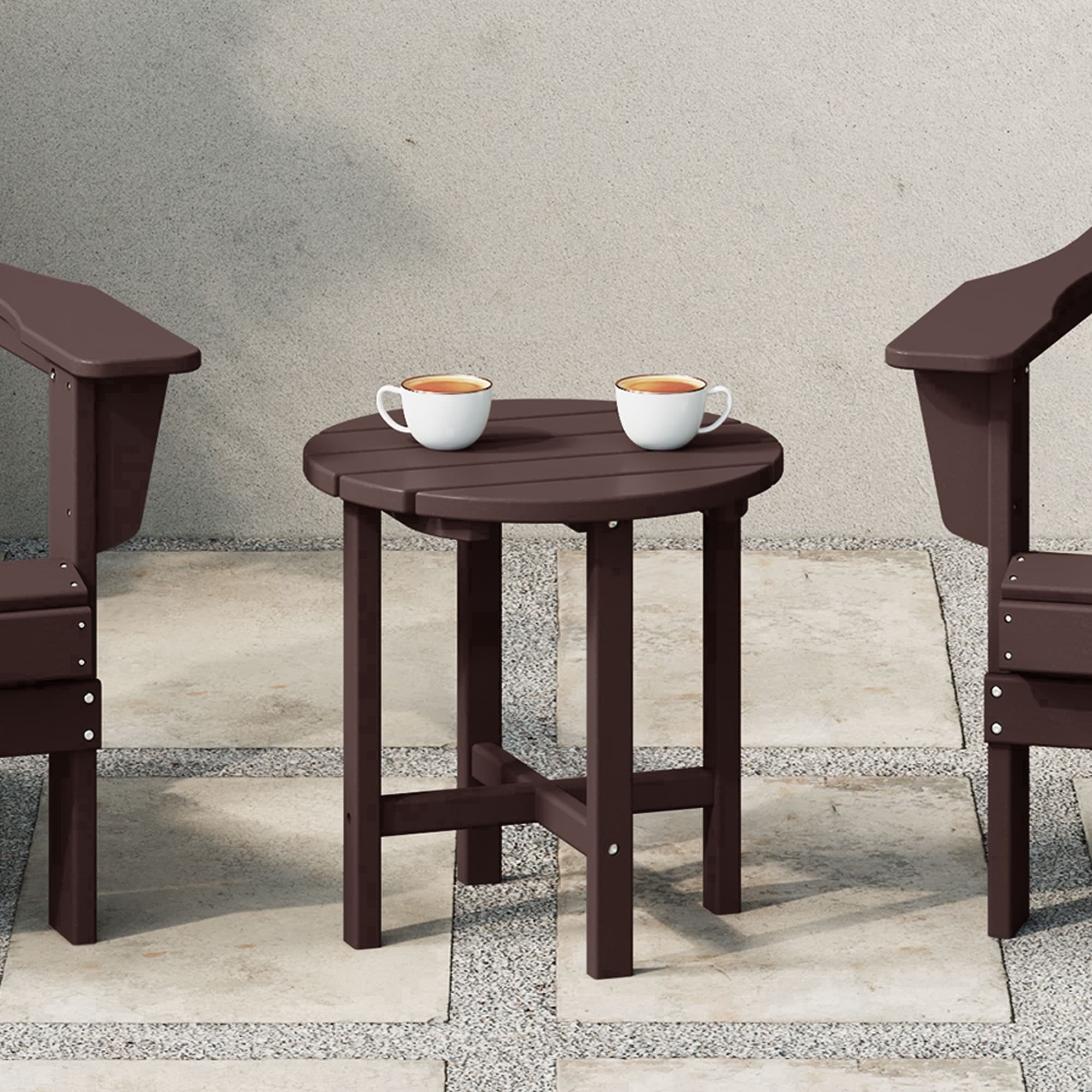 WestinTrends All-Weather Poly Lumber Adirondack Outdoor Side Table, Round End Table for Patio, Dark Brown