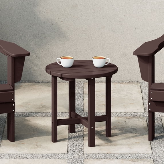 WestinTrends All-Weather Poly Lumber Adirondack Outdoor Side Table, Round End Table for Patio, Dark Brown