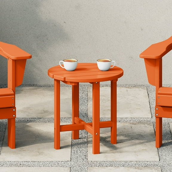 WestinTrends Outdoor Side Table, All Weather Poly Lumber Adirondack Small Patio Table Round End Table for Pool Balcony Deck Porch Lawn Backyard, Orange
